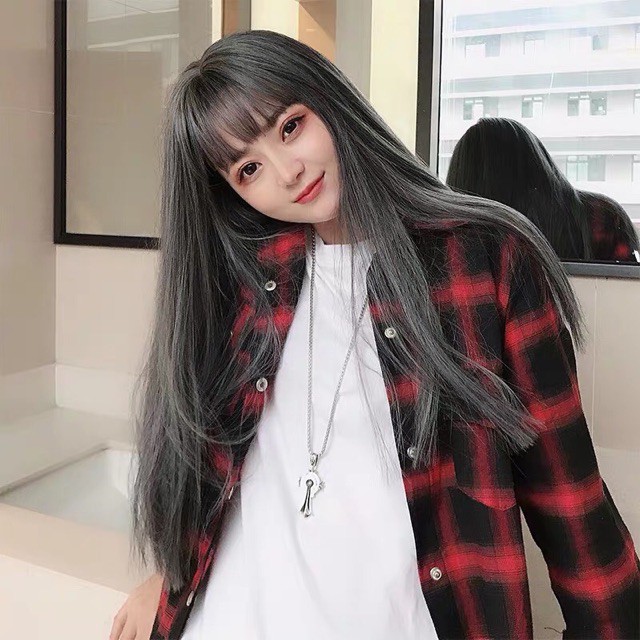 Tóc Giả Nữ Đẹp 💖FREESHIP💖 Tóc Giả Nguyên Đầu Thẳng Màu Xám Lạnh