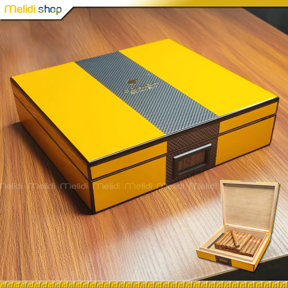 Hộp ủ cigar gỗ tuyết tùng cá tính , bảo quản 30 điếu, ẩm kế điện tử và khay tiếp ẩm, devo vm25 cigar humidor