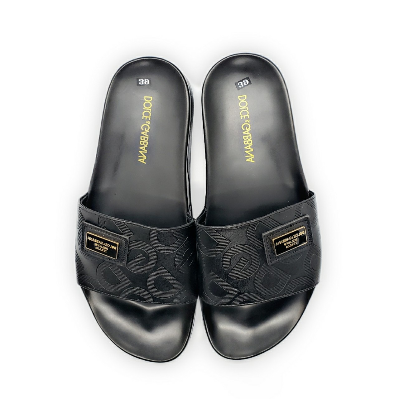 Dép nam đế cao su quai da in GD tag sắt