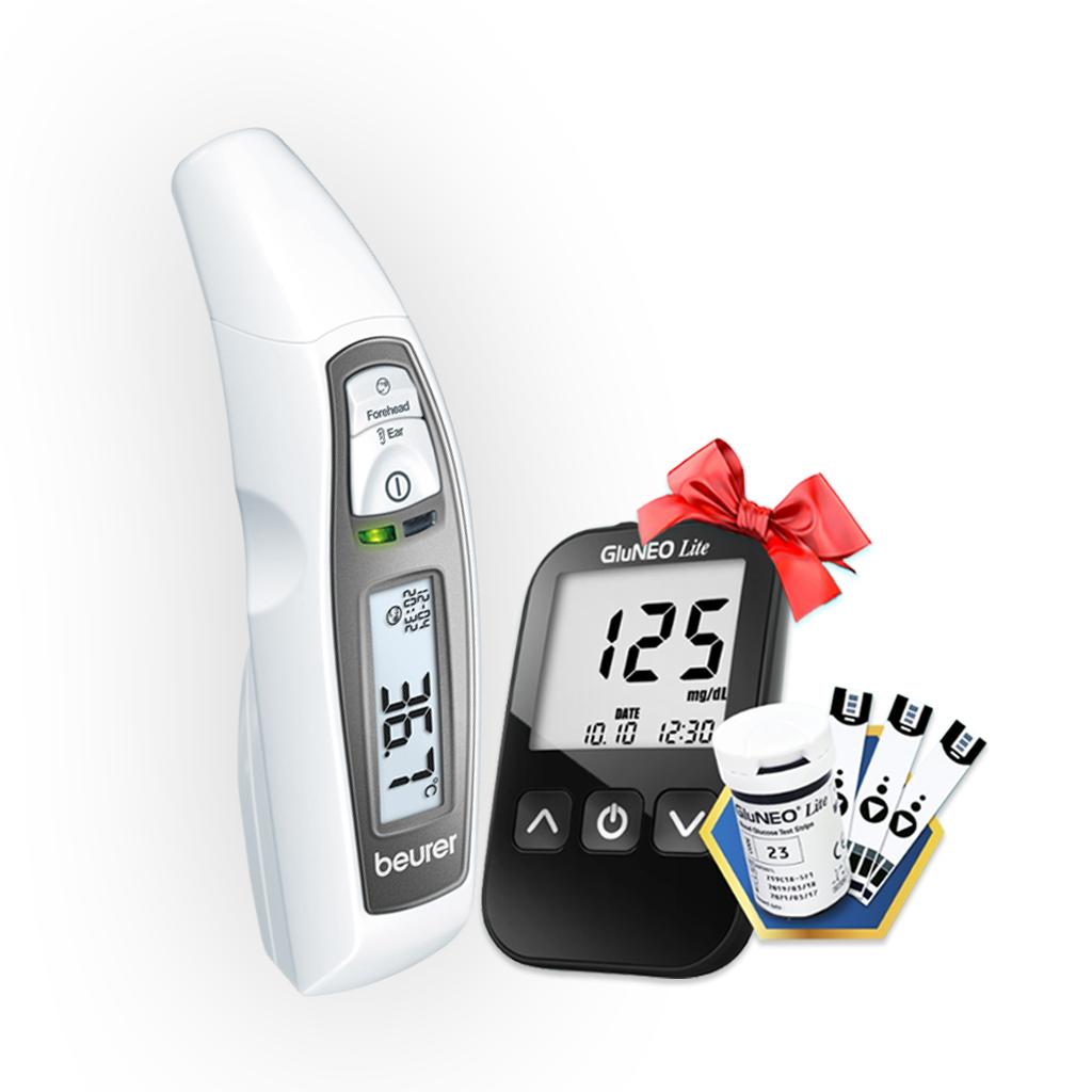 Nhiệt kế điện tử đo tai trán beurer ft65 + tặng máy đo đường huyết gluneo lite hàn quốc