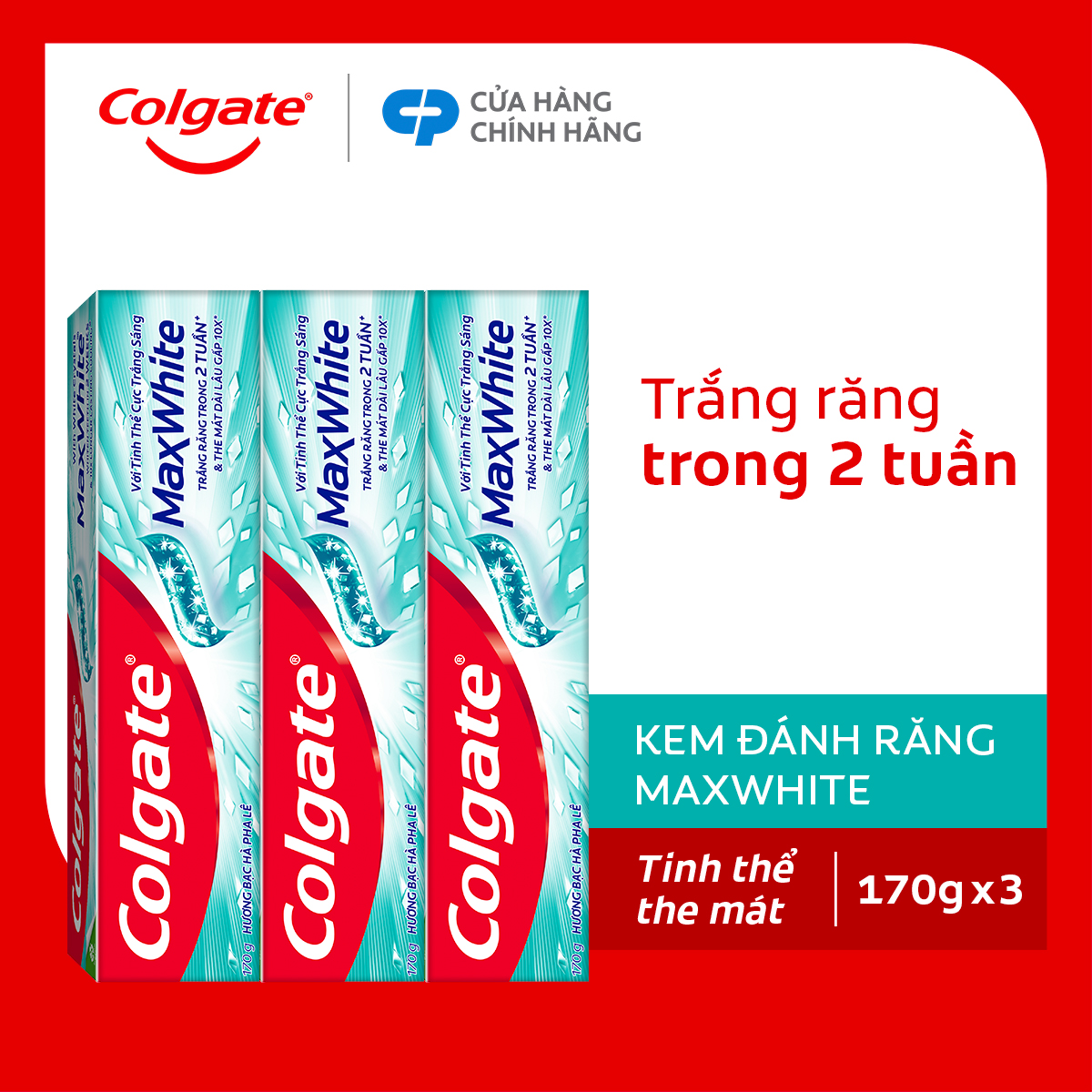 Bộ 3 Kem đánh răng Colgate MaxWhite tinh thể the mát, làm trắng răng trong 2 tuần