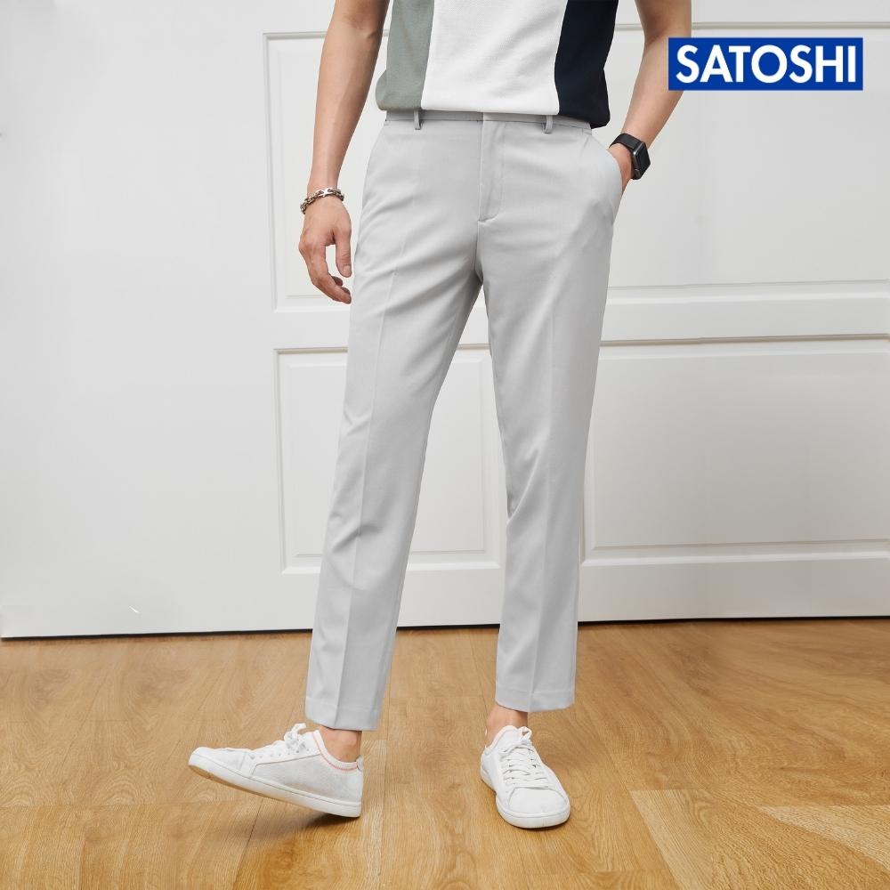 Quần tây nam lưng thun Satoshi SAQT20 dáng vừa màu ghi/ be/ xám đậm vải cotton, phong cách trẻ trung, chống nhăn