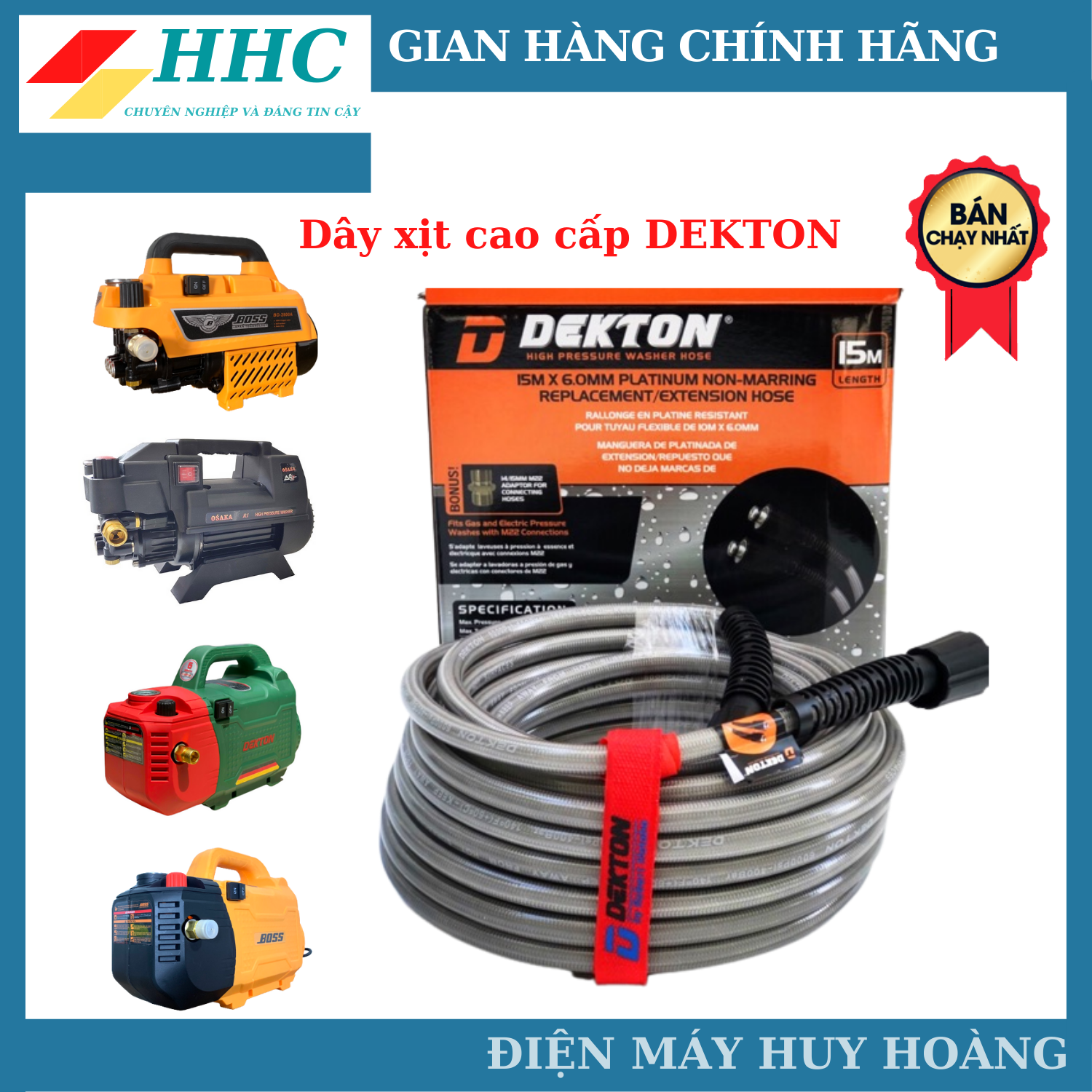 Dây xịt rửa xe loại tốt thương hiệu Dekton, dây xịt 10m, 15m, 20m