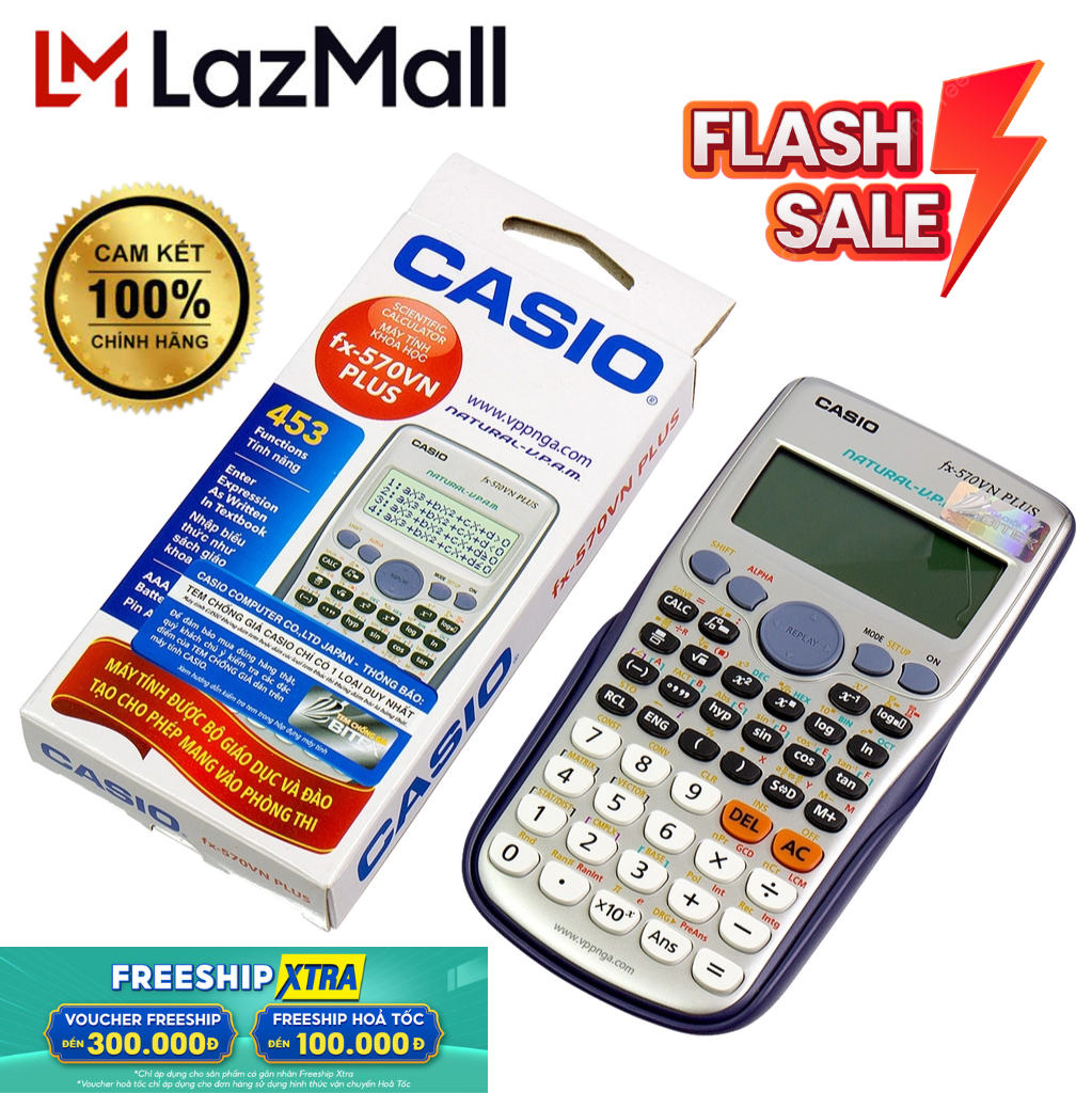 (FREESHIP) LazMall Siêu Sale NĂM HỌC MỚI NỬA GIÁ Máy Tính Casio FX 570VN PLUS -Máy Tính Cầm Tay FX570 VN PLus- Hàng Mới Fullbox Chính Hãng - chuyên dụng cho học sinh cấp 3 với 453 chức năng , màn hình thể hiện 15 số và hiển thị như sách giáo khoa