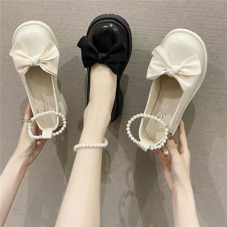 BETSY STORE Giày da nữ Mary Jane Nhật Bản, giày da nhỏ mũi tròn nơ dễ thương, giày da đế bằng thời trang và đa năng, giày da nữ thông thường