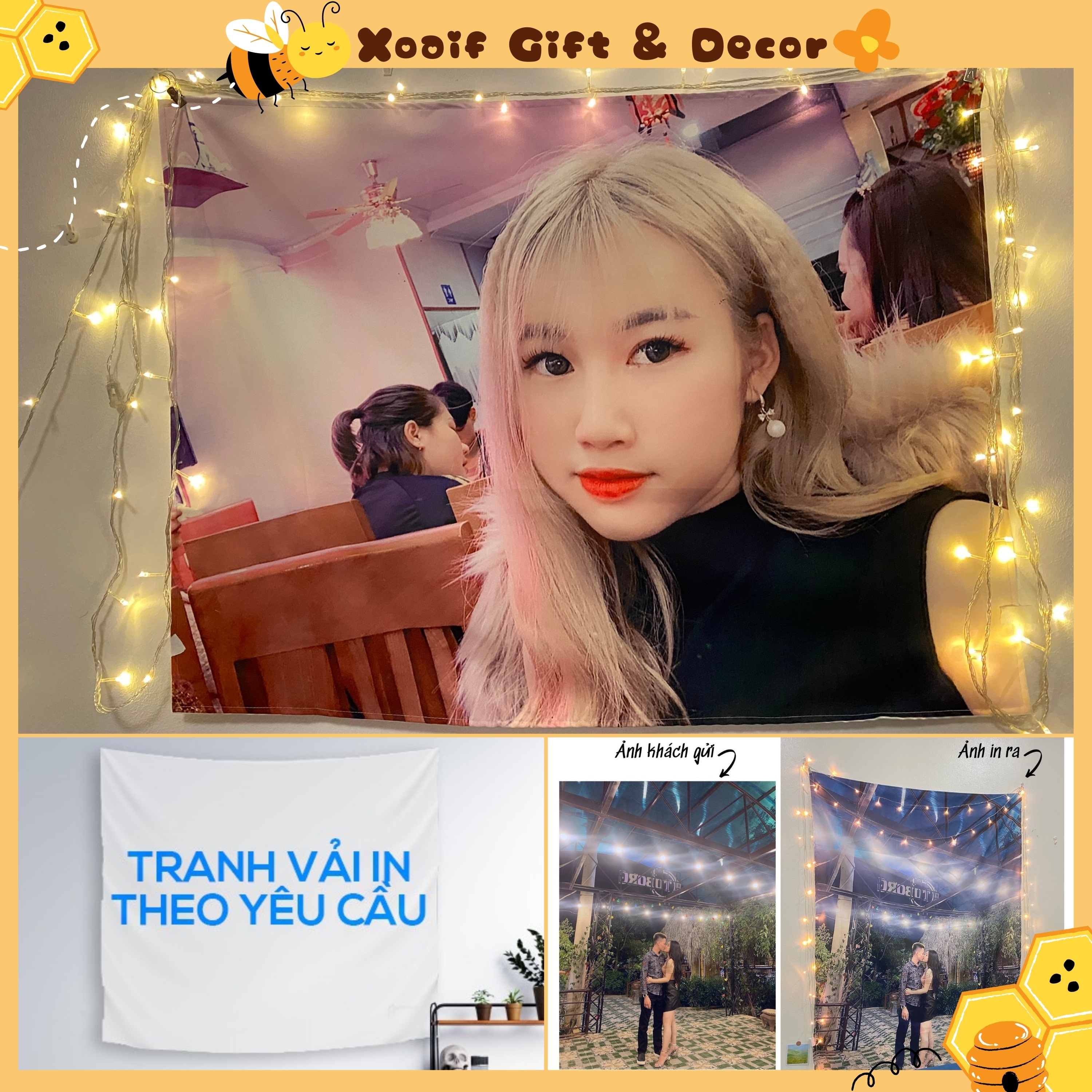 Tranh vải treo tường in theo hình khách gửi, thảm decor in theo yêu cầu