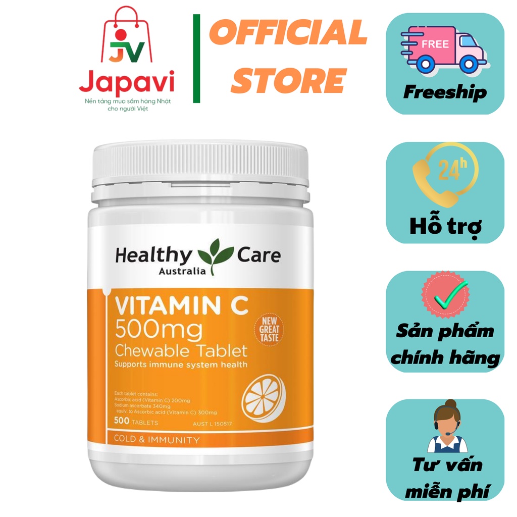 Viên uống vitamin C Healthy care 500mg 500 viên trắng da
