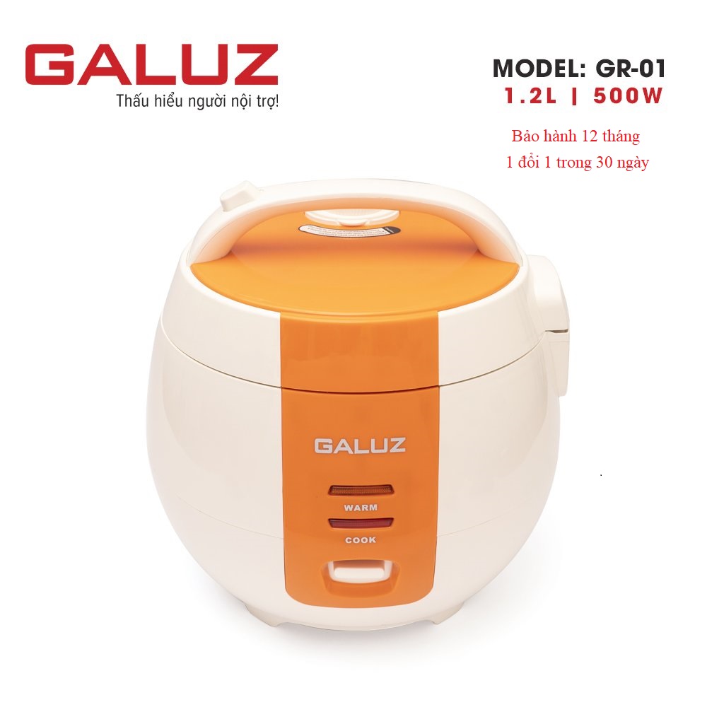 Nồi Cơm Điện Mini 1.2L Galuz - GR01, Thiết kế mới nhỏ gọn, lòng nồi chống dính 3 lớp, thân nồi chắc chắn, công suất 500w, bảo hành 12 tháng