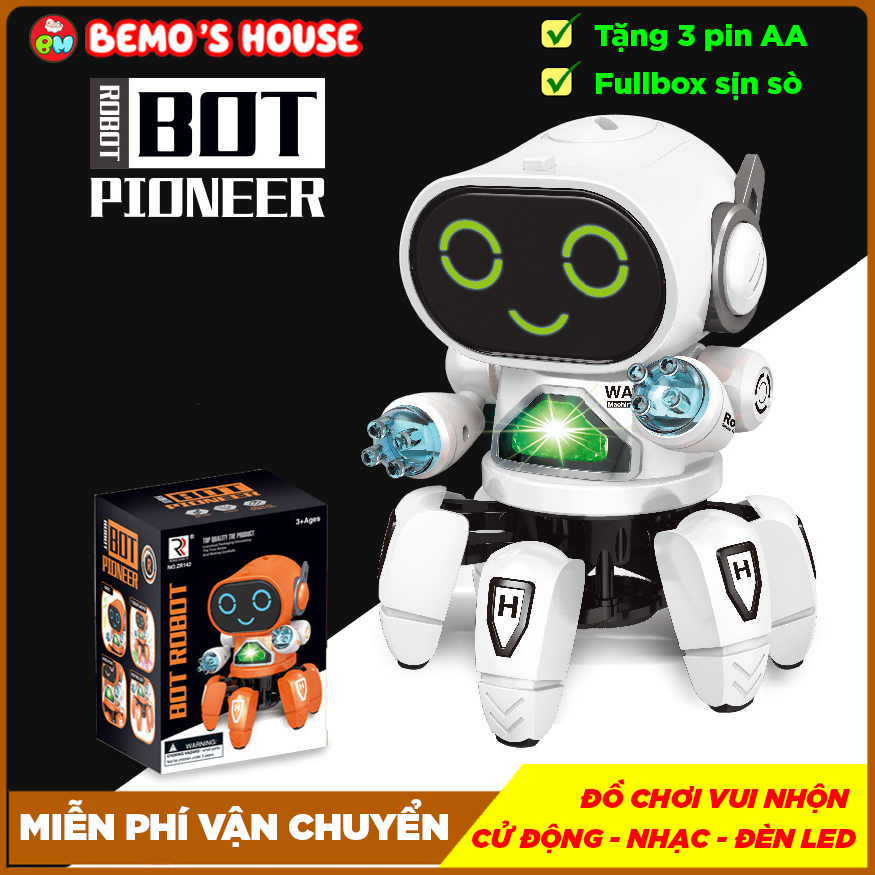 Đồ chơi robot 6 chân nhảy múa đèn LED vui nhộn, đồ chơi bé trai, đồ chơi chạy bằng pin,nhựa ABS