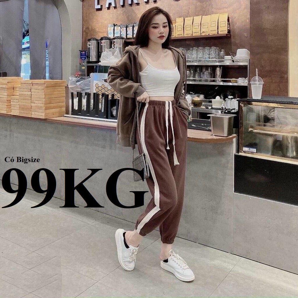 Quần Jogger Nỉ NHUNG TĂM cao cấp sọc trắng Có bigsize 99KG Dày đẹp ấm áp thời trang