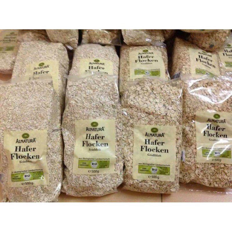 Yến mạch đức, oatmeals hafer flocken alnatura cán vỡ, cán dẹp gói 500g