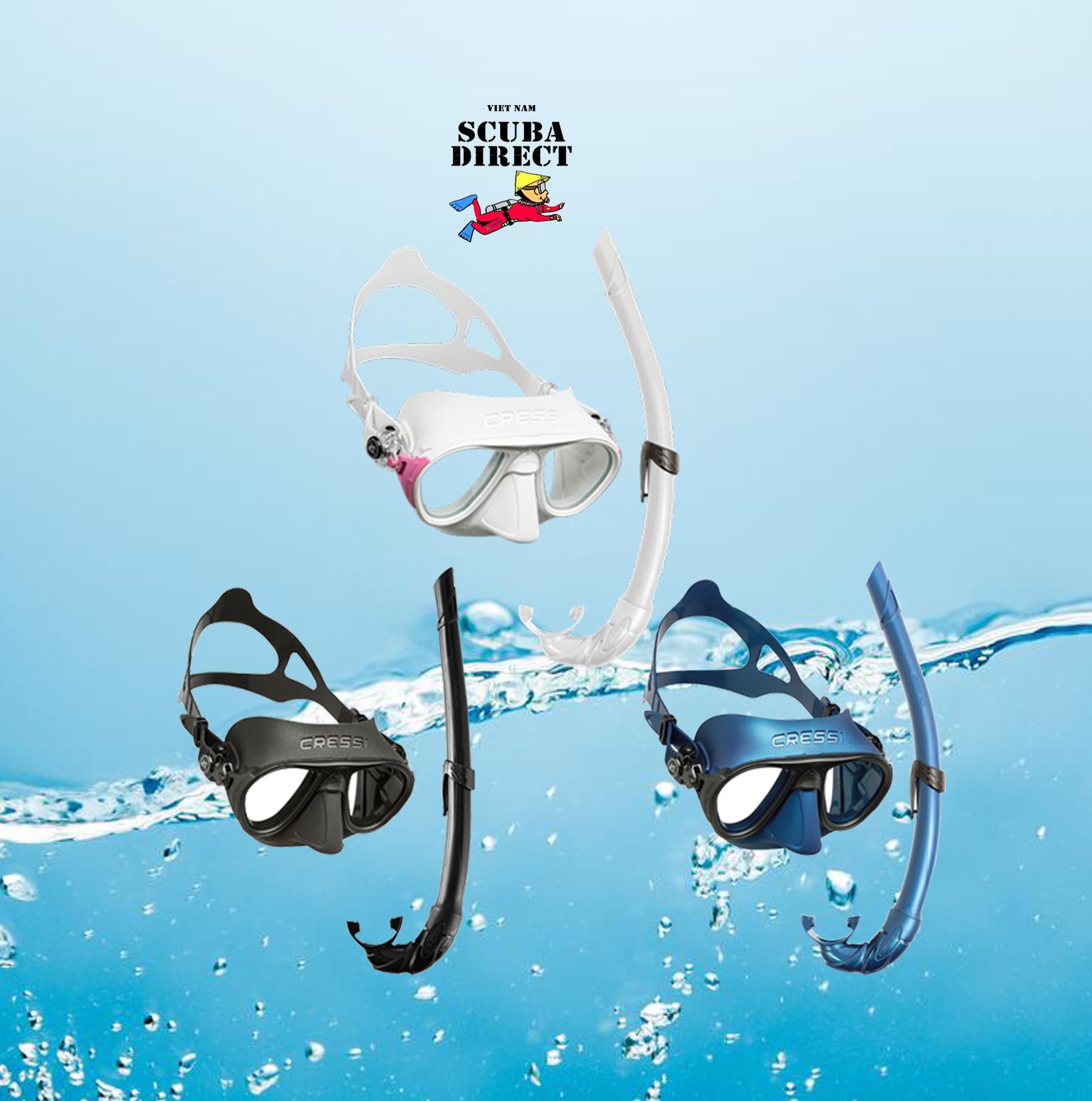 Bộ kính lặn cressi mask snorkel calibro set