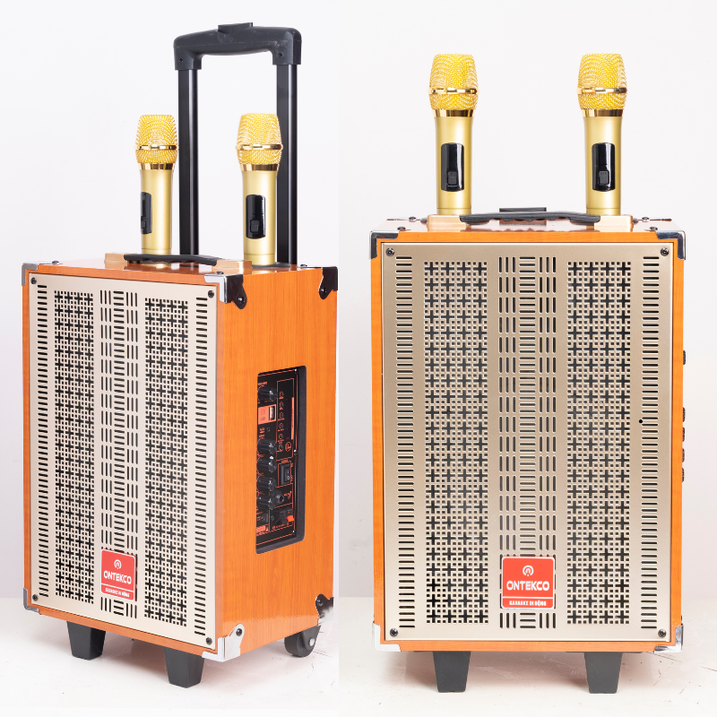Loa kéo Ontekco 8002 kết nối bluetooth di động kèm 2 mic hát karaoke không dây cao cấp - Thời lượng sử dụng tới 4-5h cho mỗi lần sạc