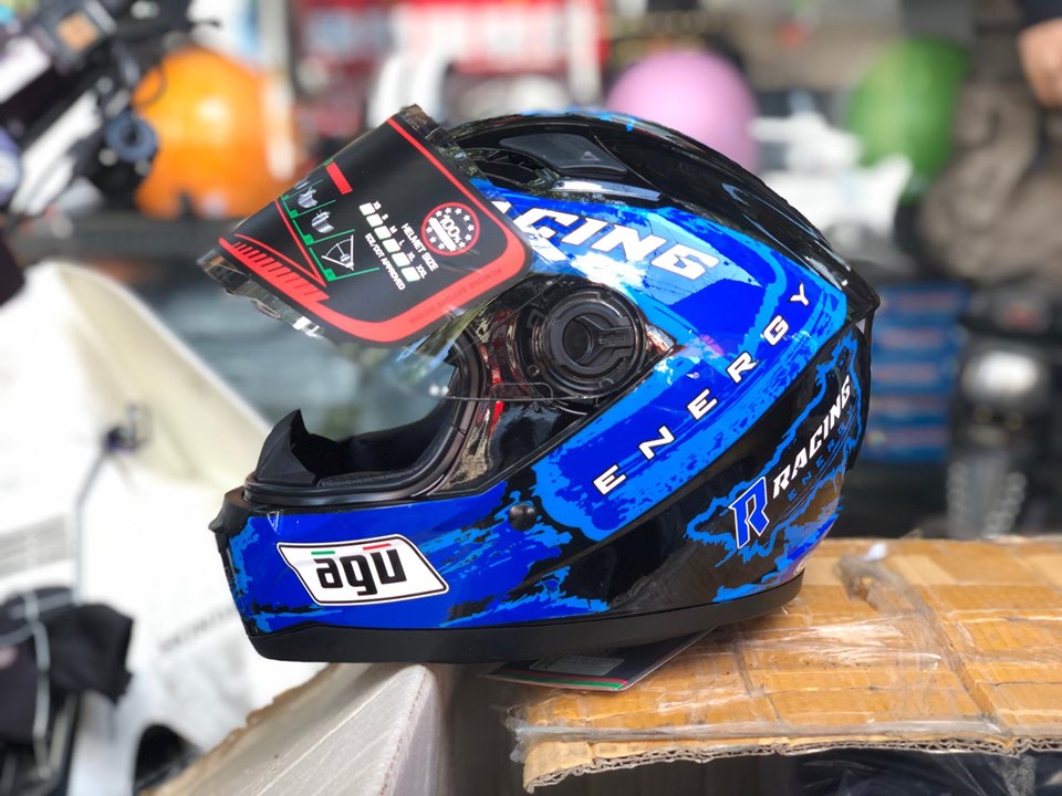 Nón bảo hiểm fullface AGU tem racing xanh biển