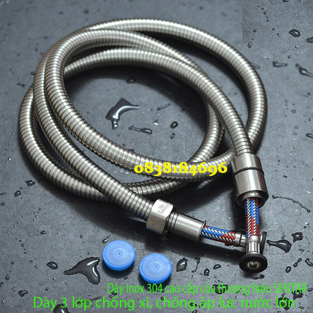 Dây sen tắm 3 lớp inox SUS 304 Cao cấp 1.5m chống xoắnchịu nóng lạnh 3 lớp Dây sen inox xước mờ dây sen dây xịt 3 lớp mạ si inox sáng bóng, lựa chọn 1,2m và 1,5m. dây dài thực 1.15m và 1,4m.