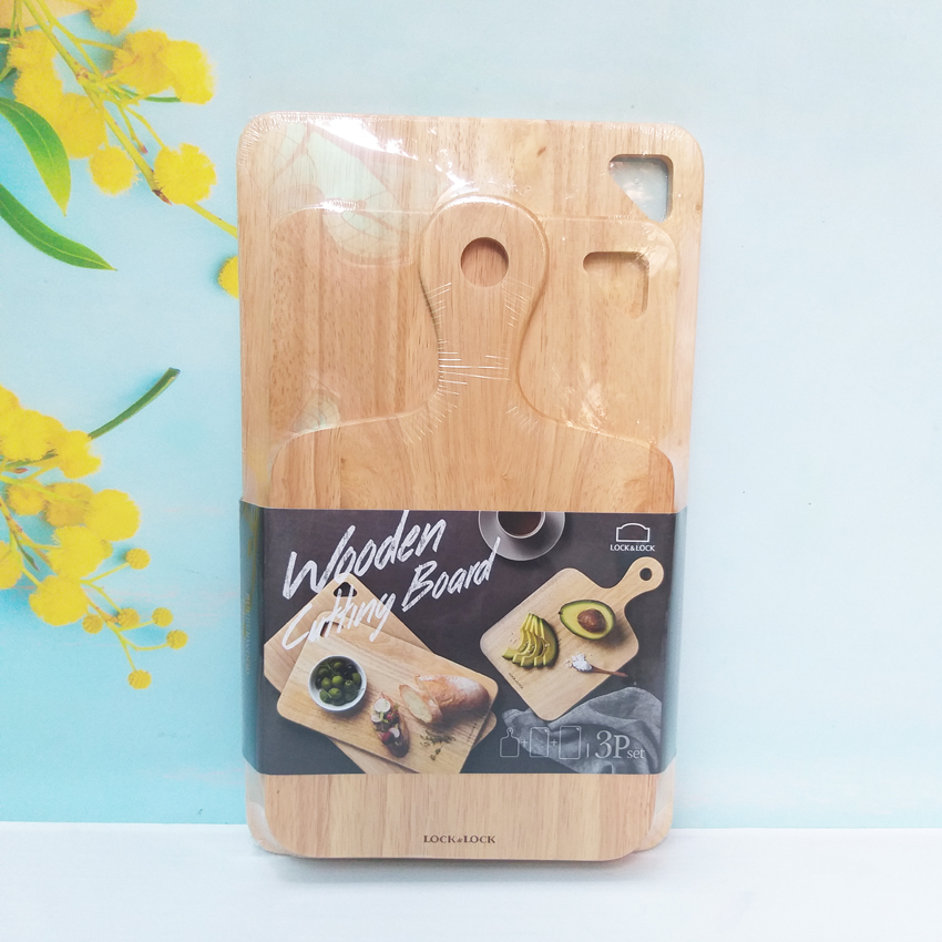 Bộ 3 thớt gỗ cây cao su lock&lock lwc001s3