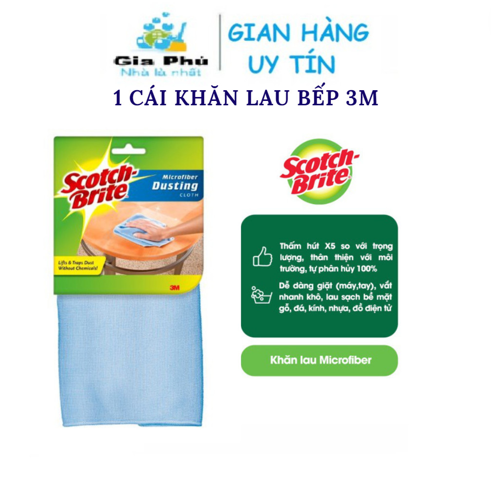 Khăn lau đa năng Microfiber Scotch Brite 3M Gia Phú lau ô tô lau bếp lau mọi bề mặt