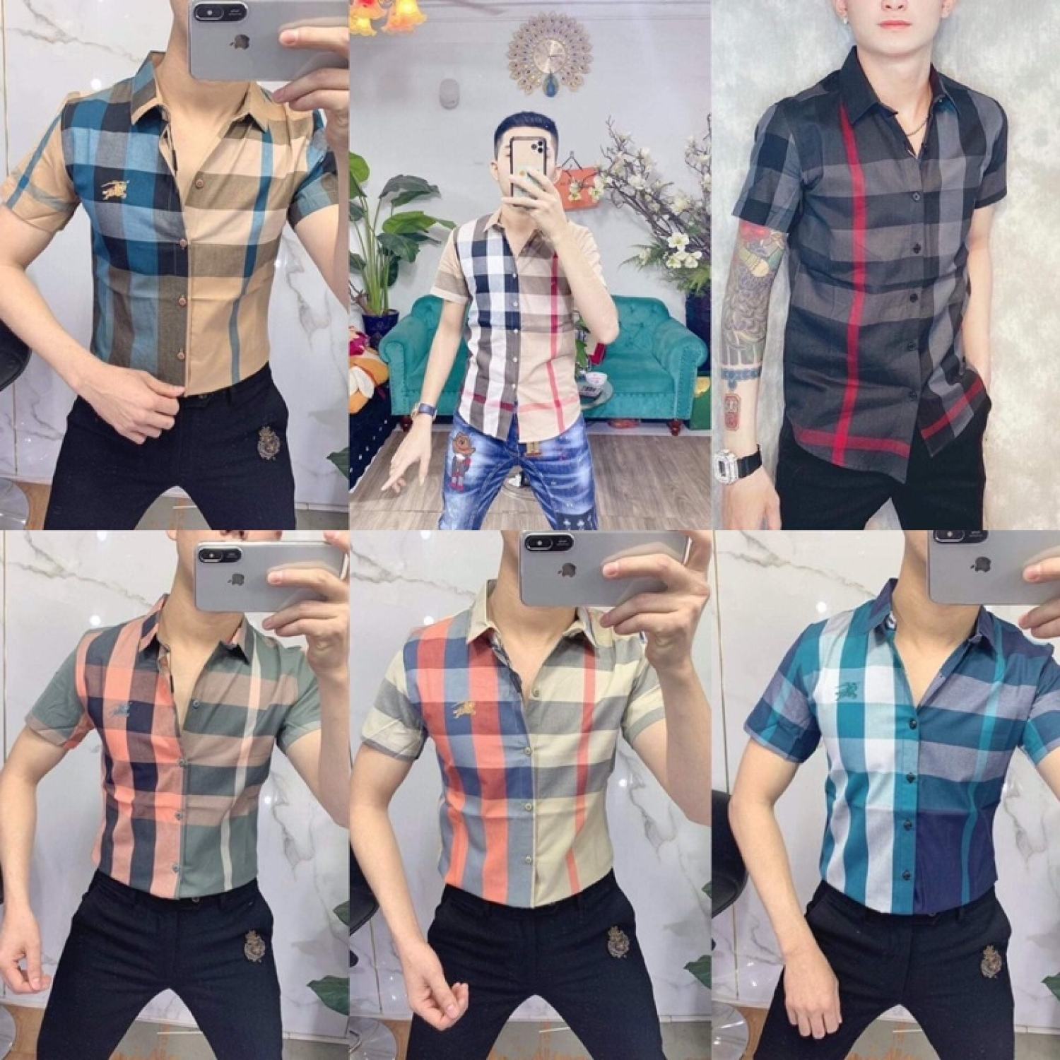 Áo sơ mi cộc kẻ bbr