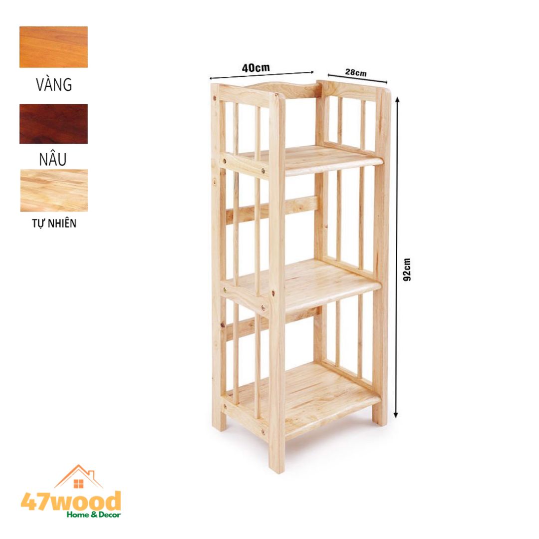 Kệ sách gỗ 3 tầng 40cm, gỗ cao su - Kệ gỗ đa năng 3 tầng 40cm