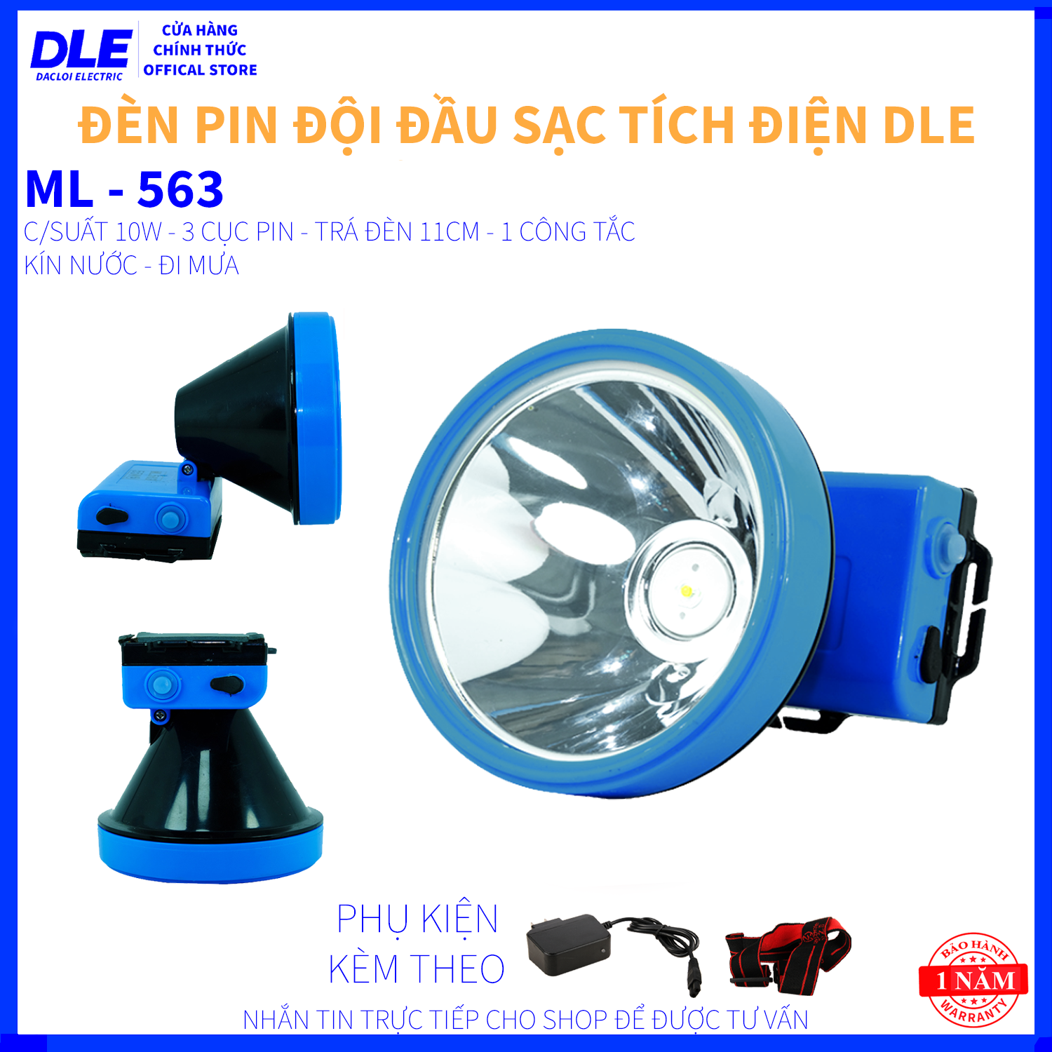 ĐÈN PIN ĐỘI ĐẦU ML 563 - NHẬP KHẨU THÁI LAN - LẶN BIỂN 10M - 3 CỤC PIN - TRÁ ĐÈN 11CM