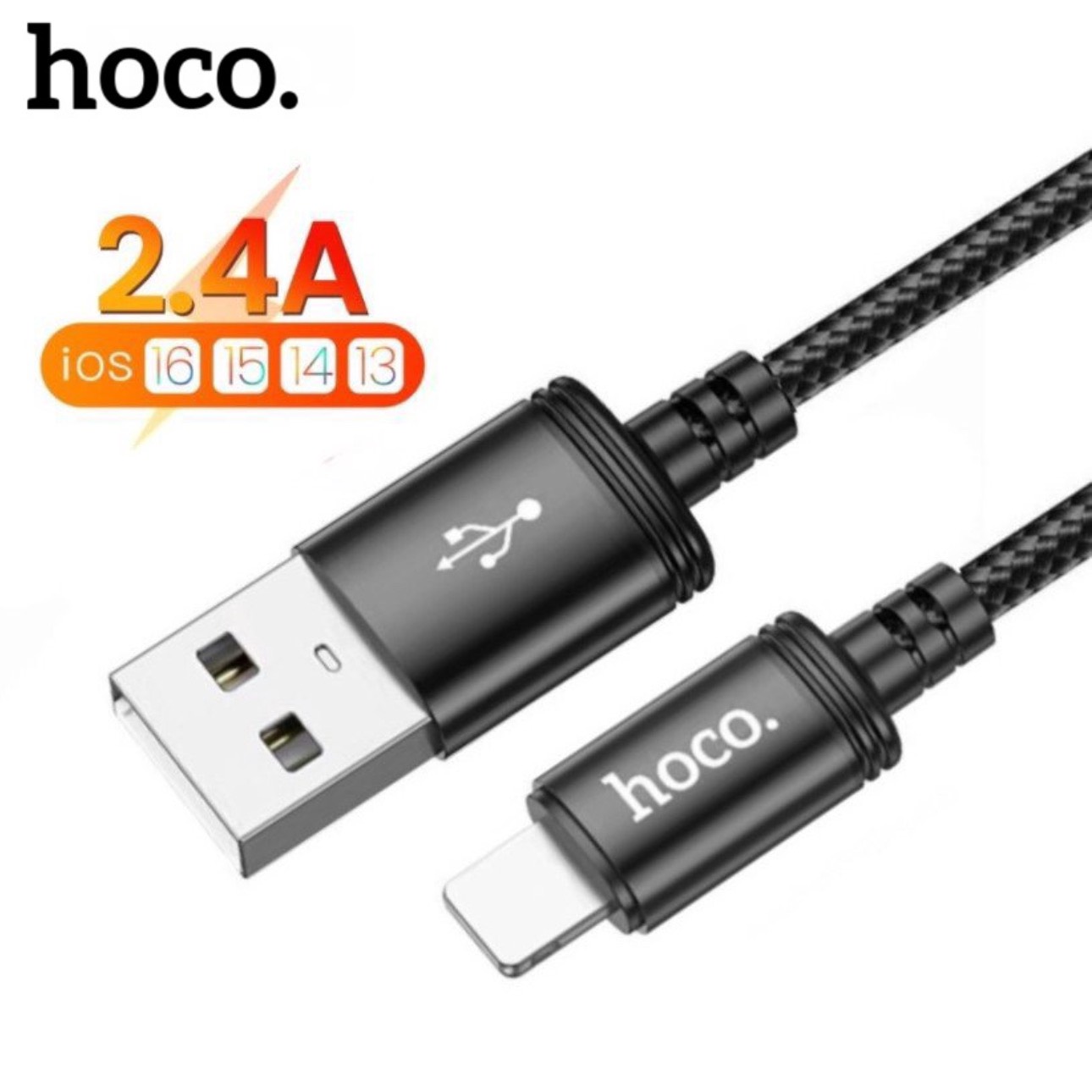 Dây sạc iphone chính hãng hoco - Cáp sạc lightning bọc dù dài 1m 2m 3m dùng cho ip 6 7 8 xsmax 11pro 12 13