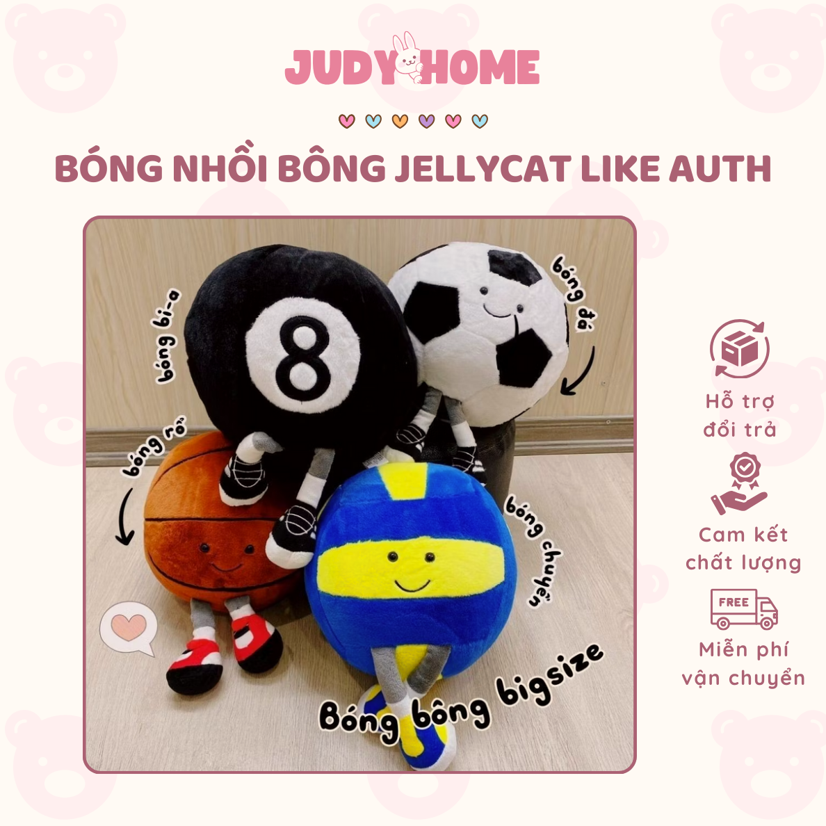 Bóng Nhồi Bông Jellycat 35cm, Jellycat Bóng Đá, Bóng Rổ, Bi-a, Bóng Chuyền Nhồi Bông Dễ Thương - Jud