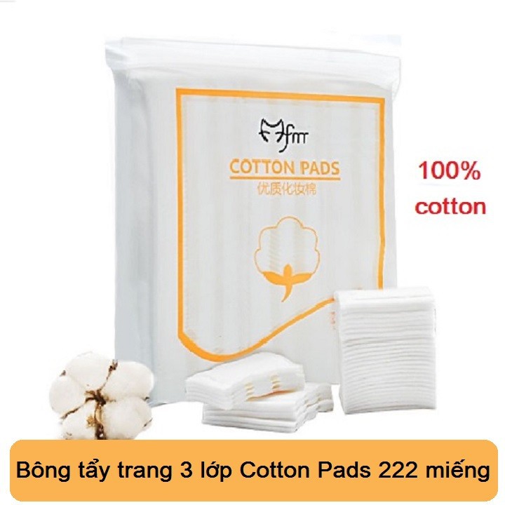 Bông tẩy trang cotton 3 lớp (túi 222 miếng)