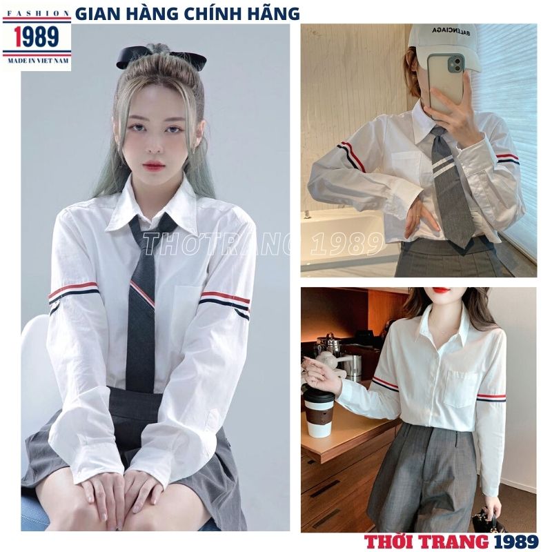 Áo sơ mi trắng kẻ tay nữ -áo sơ mi hàn quốc ulzzang ,áo sơ mi trắng học sinh , áo sơ mi công sở , áo sơ mi nữ ,áo trắng , áo unisex , áo trắng học sinh -thời trang 1989