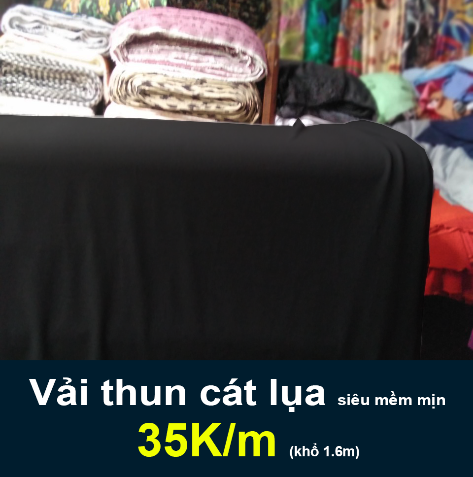 Vải thun cát lụa màu đen siêu mềm mịn 35K/m