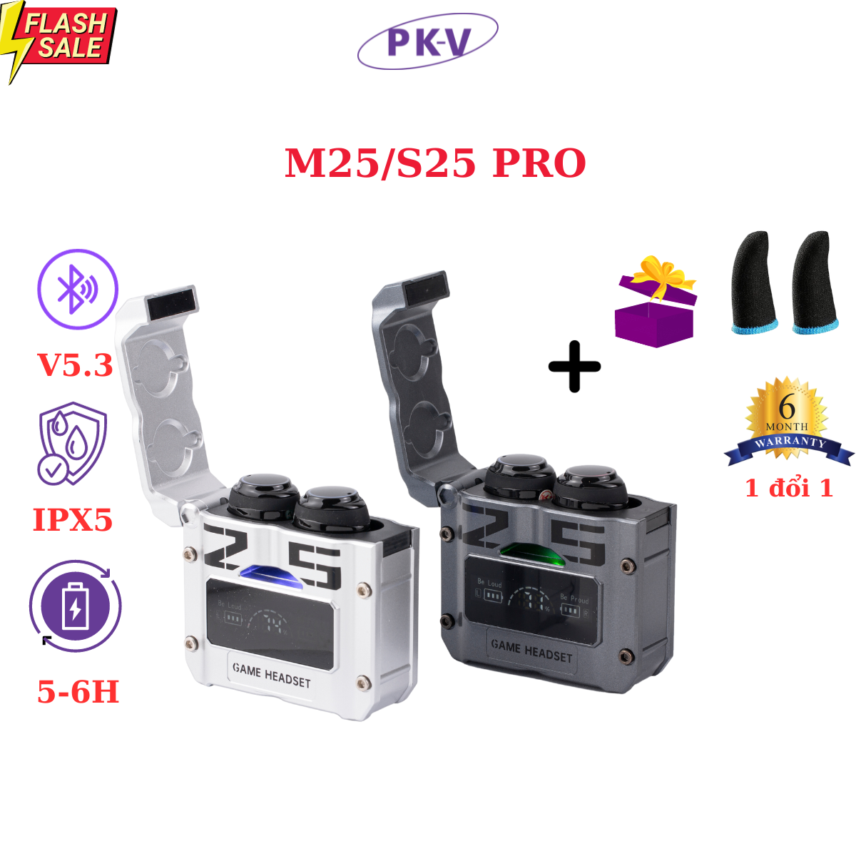 Tai nghe bluetooth gaming M25, delay cực thấp khi chơi game, có mic, kiêm sạc dự phòng, chống nước ipx7