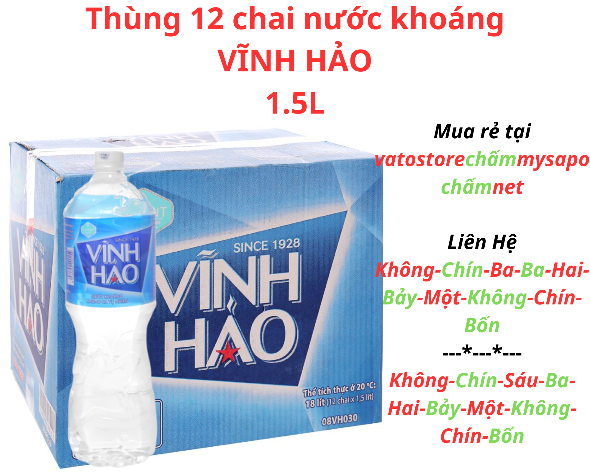 Thùng 12 chai nước khoáng vĩnh hảo 1.5 lít / lốc 6 chai nước khoáng vĩnh hảo 1.5l