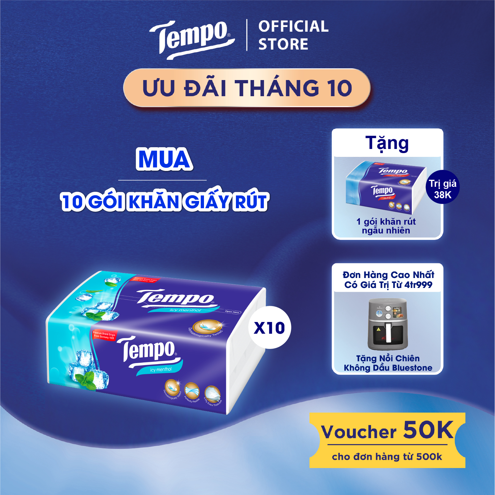 [MUA 10 GÓI TẶNG 1 GÓI GIẤY RÚT] Khăn Giấy Rút Cao cấp Tempo - 4 Lớp Bền Dai, An Toàn Cho Da - Thương Hiệu Đức