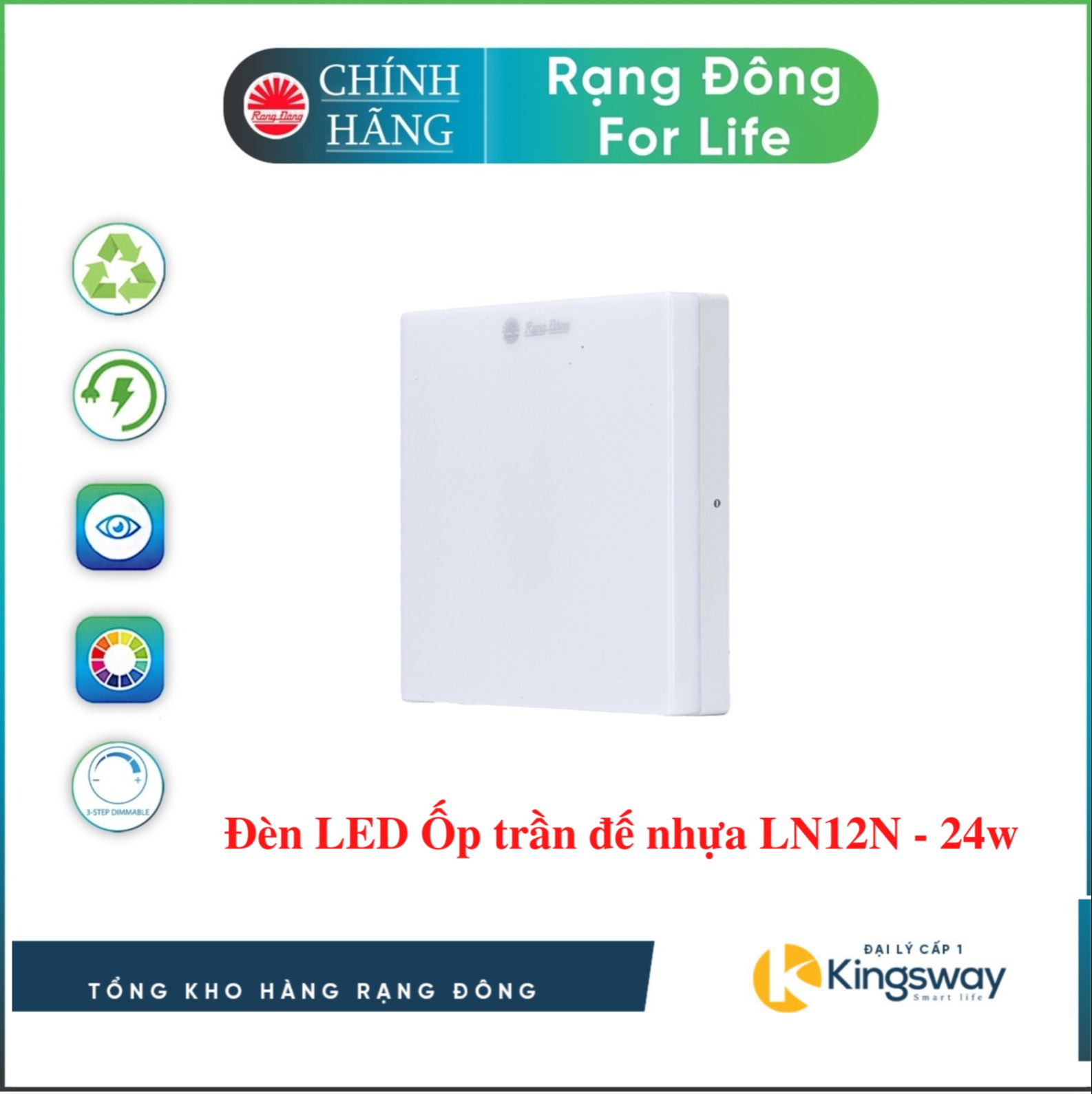 Đèn led ốp trần đế nhựa ln12n - 24w