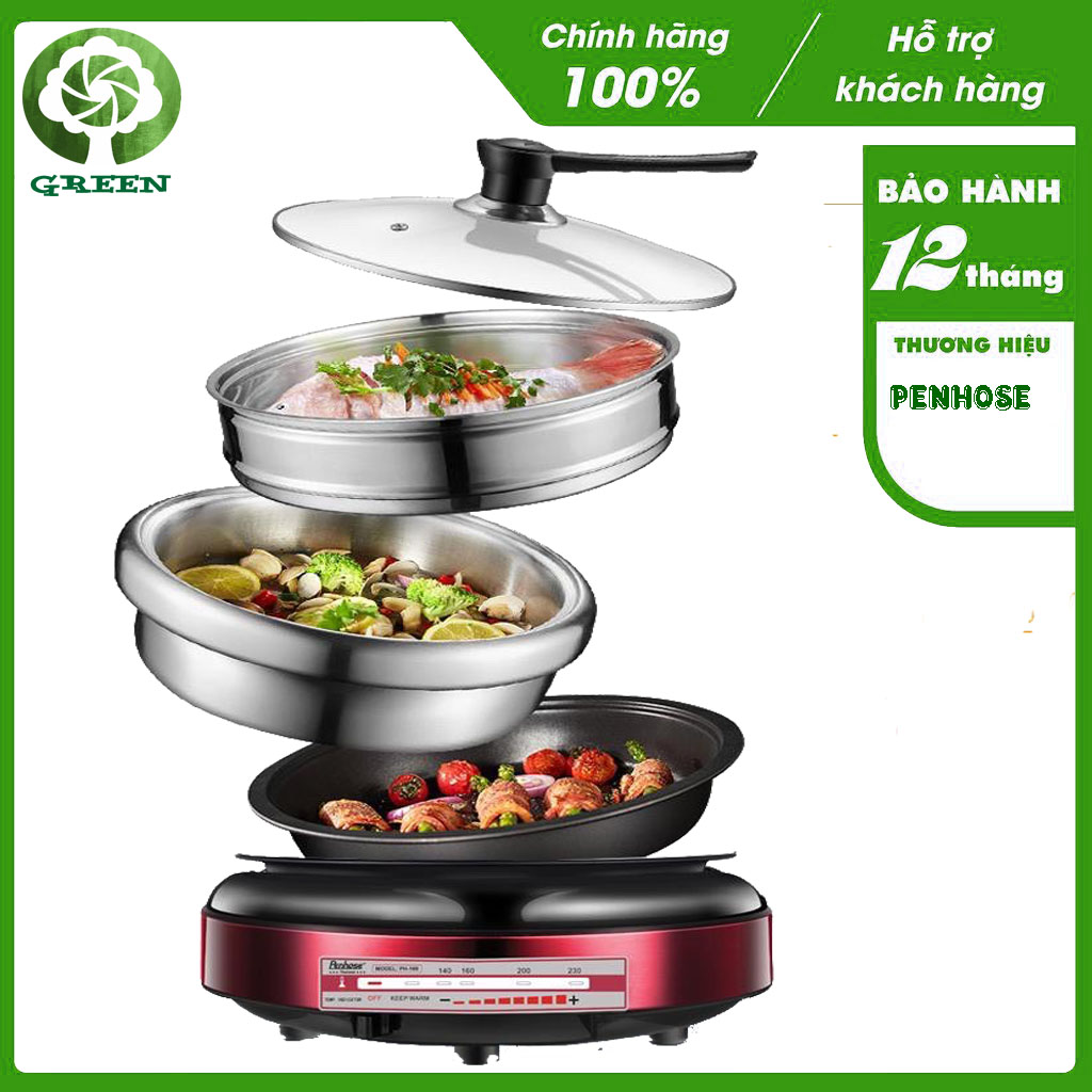 Nồi lẩu 2 tầng 5,5l đa năng penhose ph-169 thái 100% lẩu nướng chiên xàotiện dụng cao cấp tiện dụng