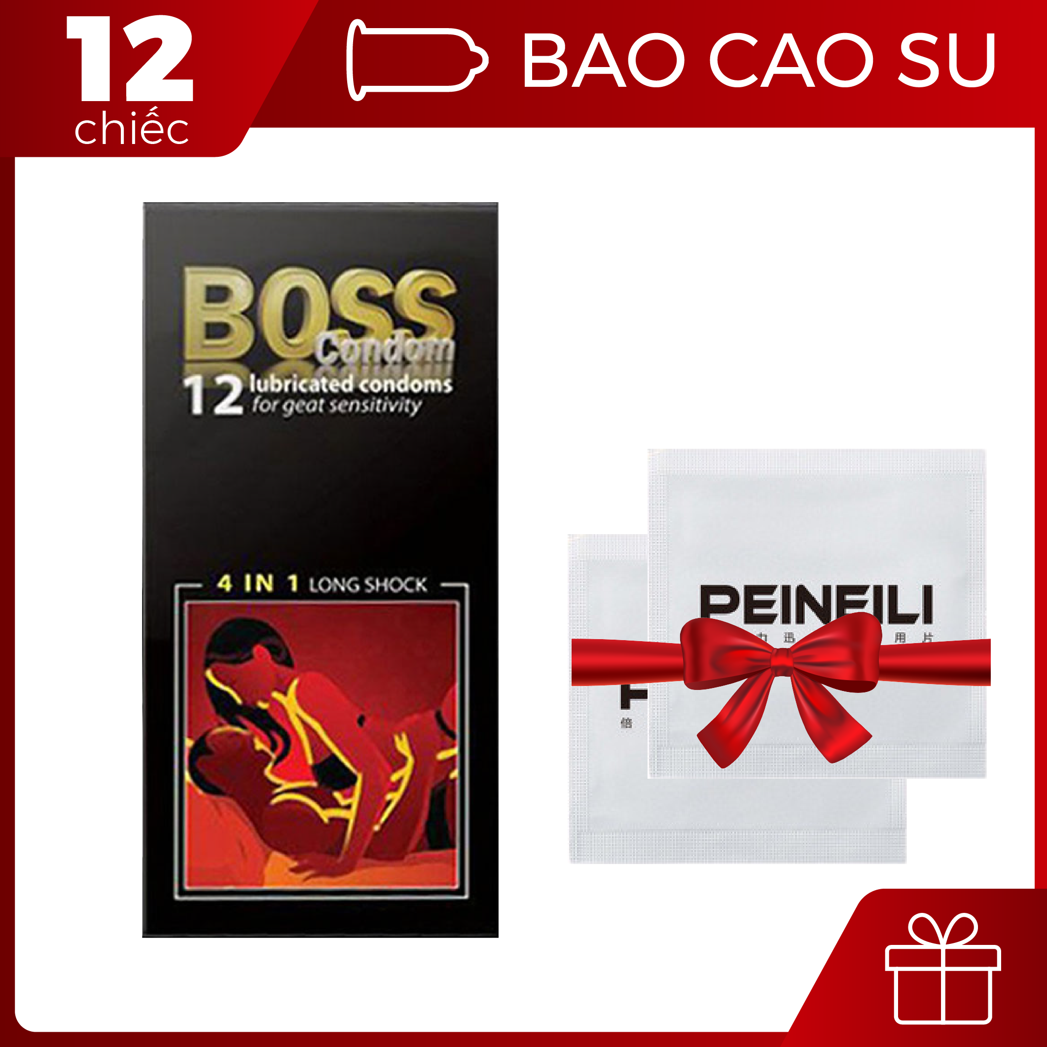 [HCM][HÀNG LOẠI 1]Combo bao cao su Boss 4in1 long shock 12s TẶNG KÈM 2 Khăn Lau Peineili [HOT] bộ đôi kéo dài thời gian - 1 set - Big Bull Shop