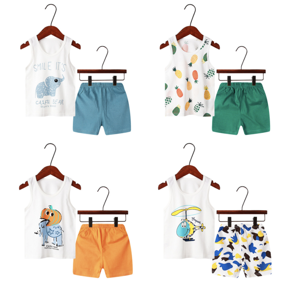 Bộ quần áo trẻ em ba lỗ mùa hè XE MÁY BAY đồ bộ bé trai bộ quần áo thun cho bé chất cotton xuất HQ