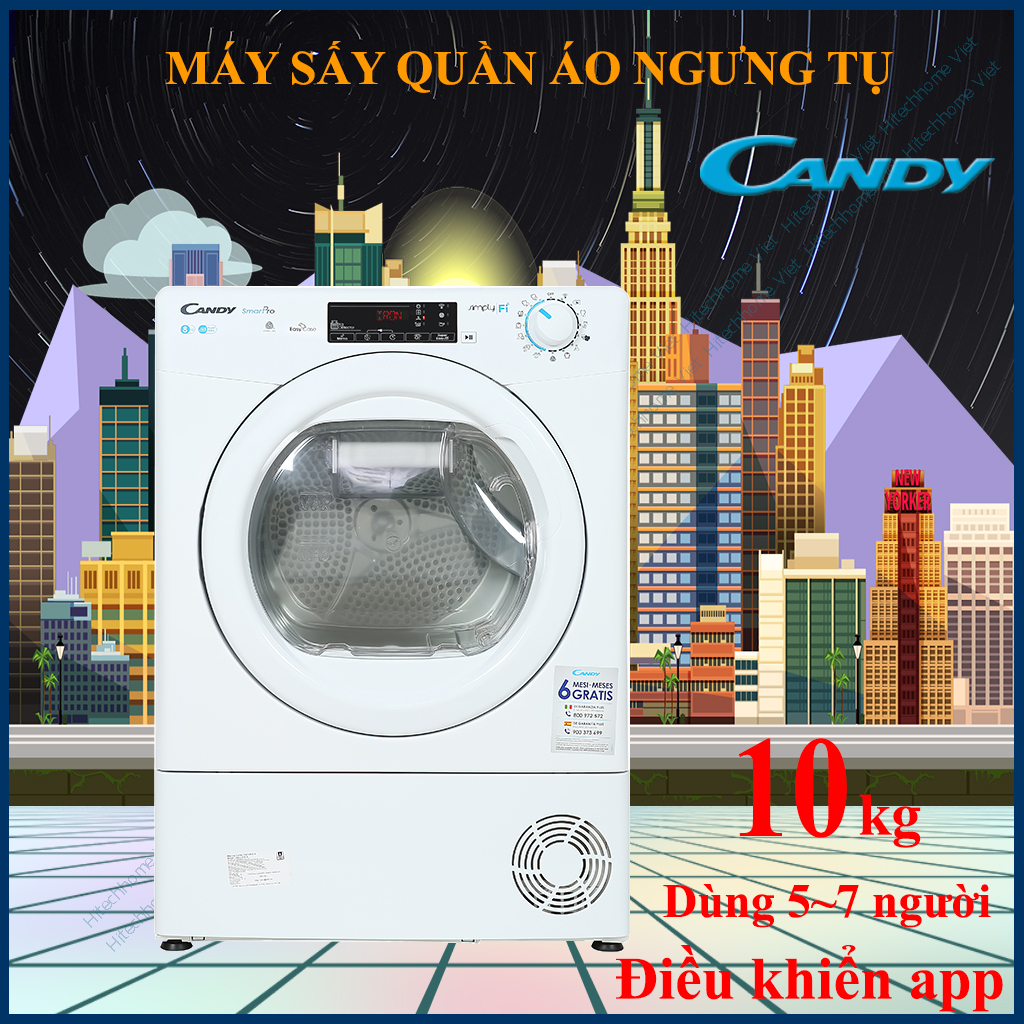 Máy sấy quần áo Candy CSO C10TE-S 10 kg, Độc lập, Sấy nhanh 45 phút