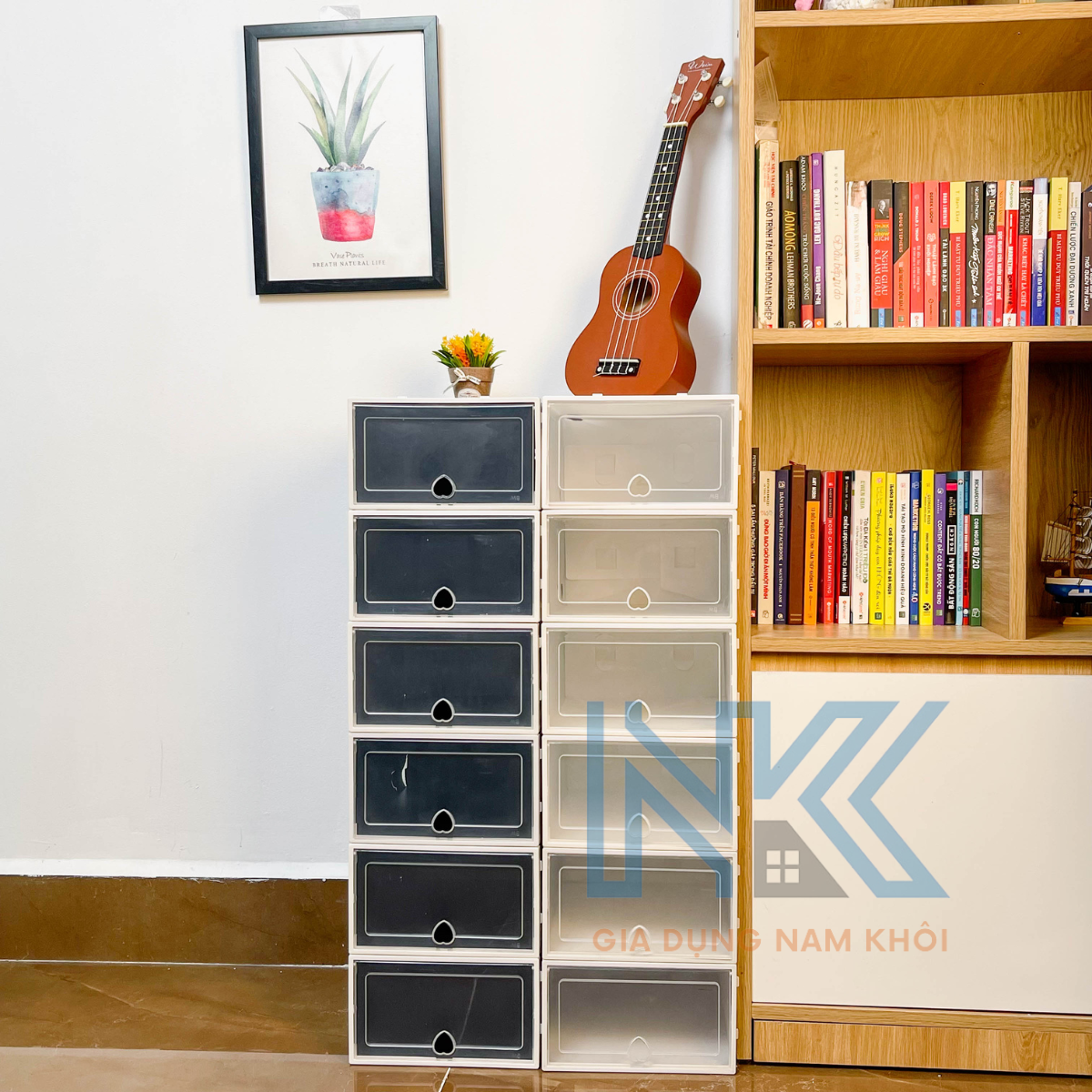 Combo 4 Hộp Đựng Giày Nắp Nhựa Cứng Loại 1, Hộp Đựng Giày Lắp Ráp Thông Minh