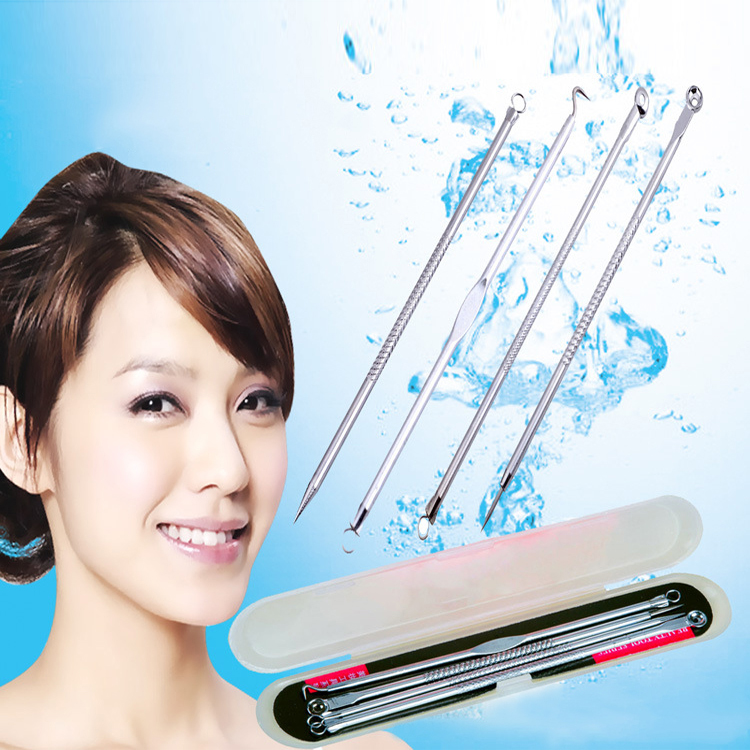 Bộ Dụng Cụ Nặn Mụn 4 Món Với 8 Đầu Đa Năng Chuyên Dụng, Chất Liệu Thép Cao Cấp Không Gỉ Kèm Hộp Đựng
