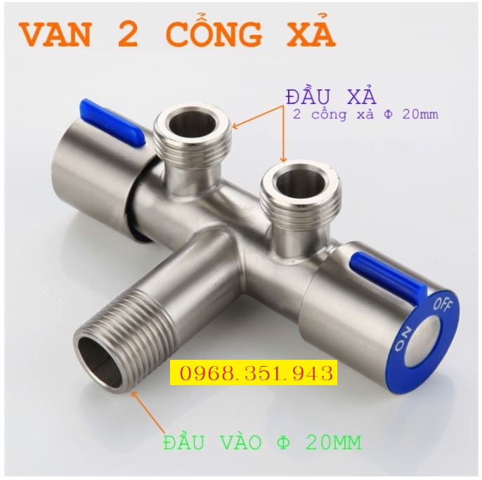 Van xả thông minh chia nước phòng tắm 2 khóa 2 đầu ra