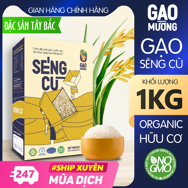 1kg gạo séng cù hữu cơ trồng tại vùng núi tây bắc - gạo organic séng cù đặc sản điện biên - cơm dẻo ăn ngon - ngôi sao tây bắc - gao mường