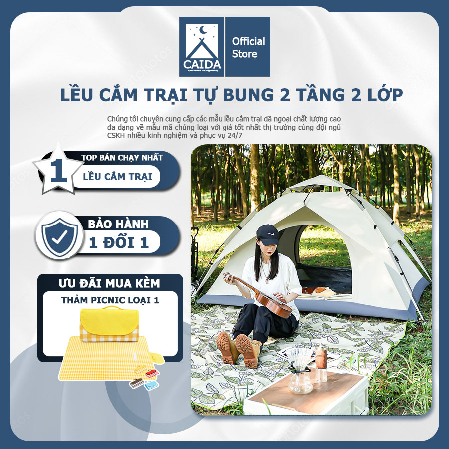 Lều cắm trại - Lều phượt du lịch tự bung dành cho 4-6 người, chống nước, tia bức xạ, thông gió 2 chiều lỗi đổi trả trong 07 ngày