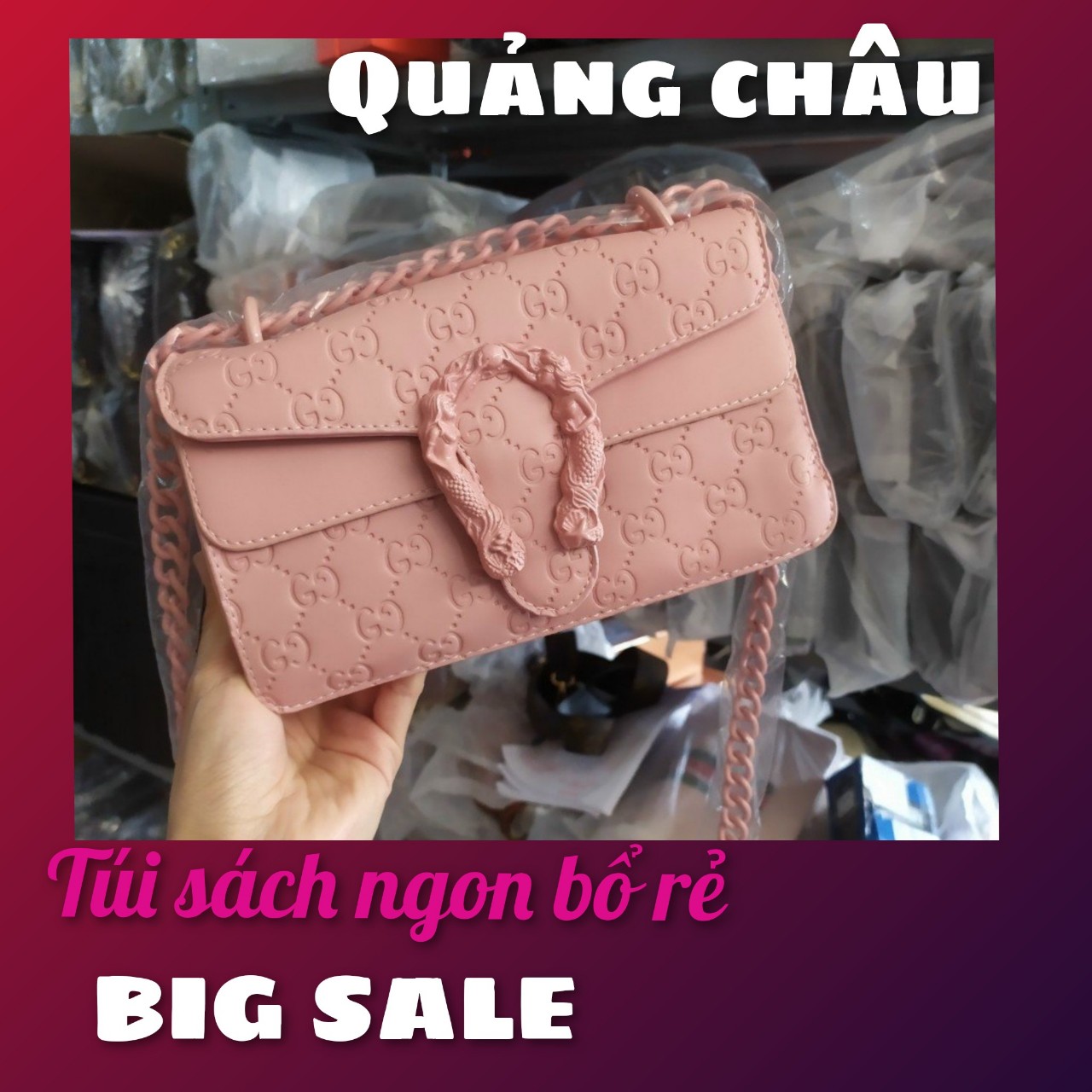 TÚI ĐẦU RỒNG MÀU HỒNG QUYẾN RŨ SIZE 20 , TÚI ĐEO CHÉO CHO NỮ XỊN SÒ