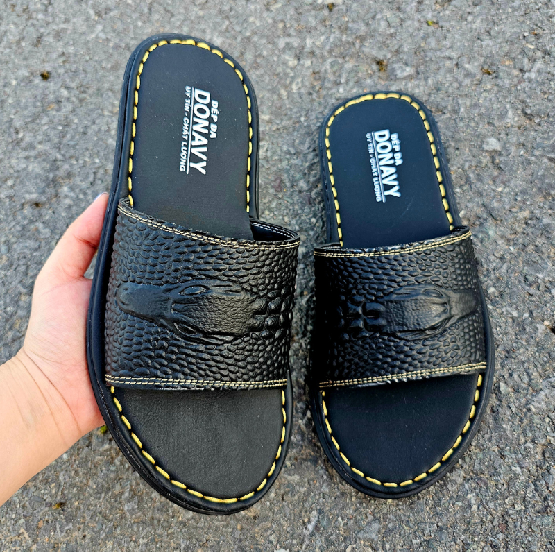 Dép quai ngang nam da bò thật 100% hiệu NDK in vân cá sấu nổi bật thời trang D.CSDN