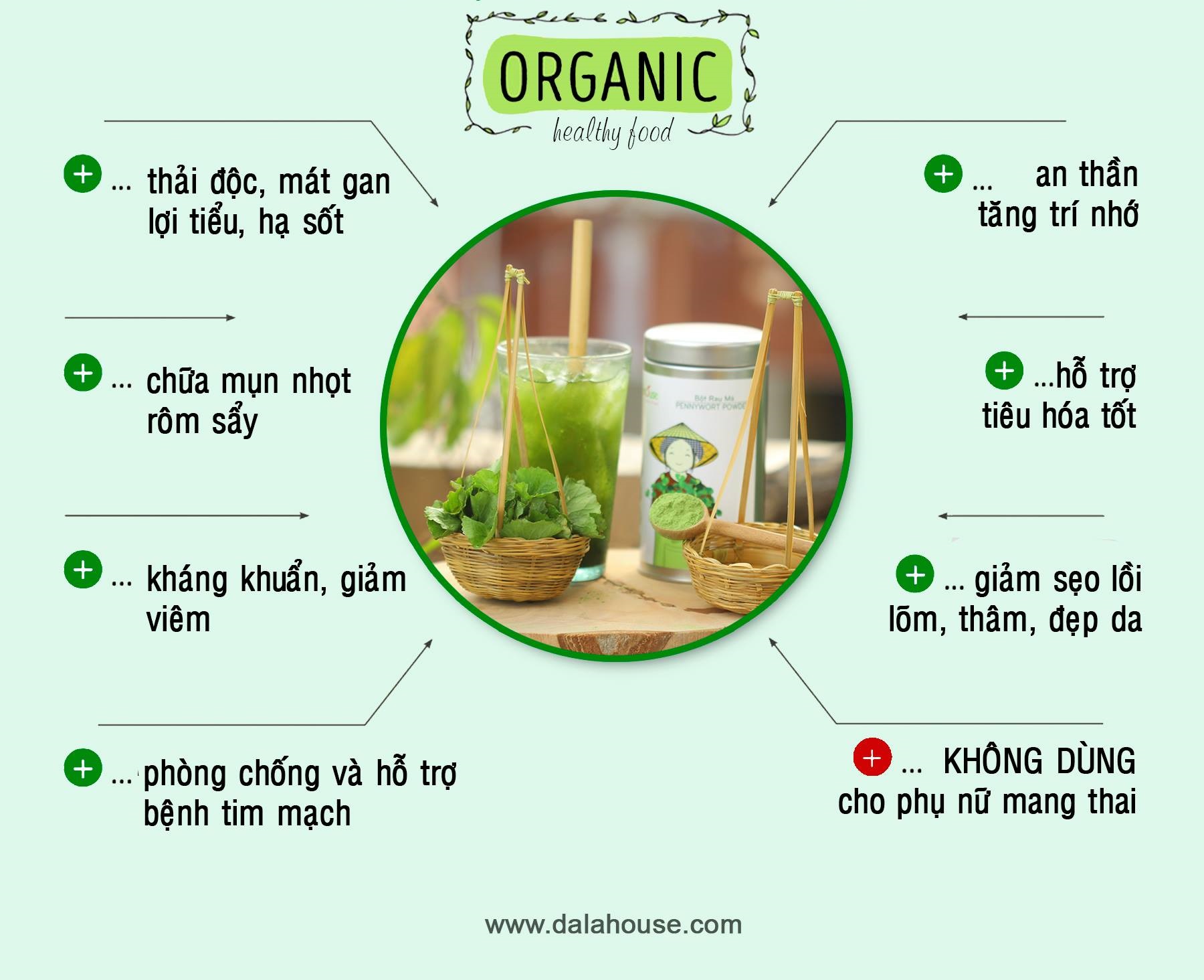 Bột rau má hữu cơ sấy lạnh uống liền Dalahouse Hộp 120gr tương đương 40 lần sử dụng - Mát gan, thanh nhiệt, thải độc, giảm mụn