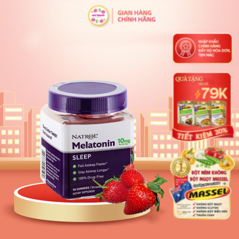 Kẹo dẻo hỗ trợ giấc ngủ Natrol Gummies Melatonin Sleep 10mg, 90 viên/ 180 viên