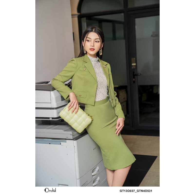 Sét vest nữ công sở kem tag Chất liệu Twill silk cao cấp Orchid GT13O037.