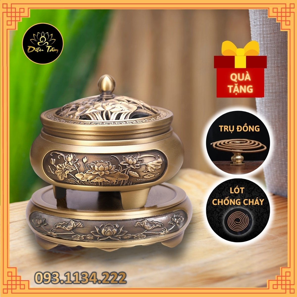 Lư đồng xông trầm - Lư xông trầm hương lư đốt trầm bằng đồng nguyên khối tặng trụ cắm đôn lư chọn mẫu