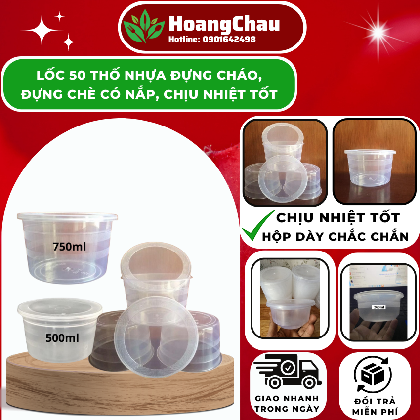 50 thố nhựa, hộp nhựa có nắp đựng chè, đựng cháo, thực phẩm đa năng dùng một lần - HoangChau_Store