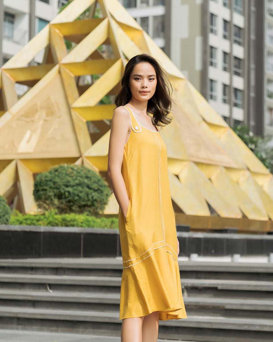 Đầm Linen Vàng Back to work F2 D410